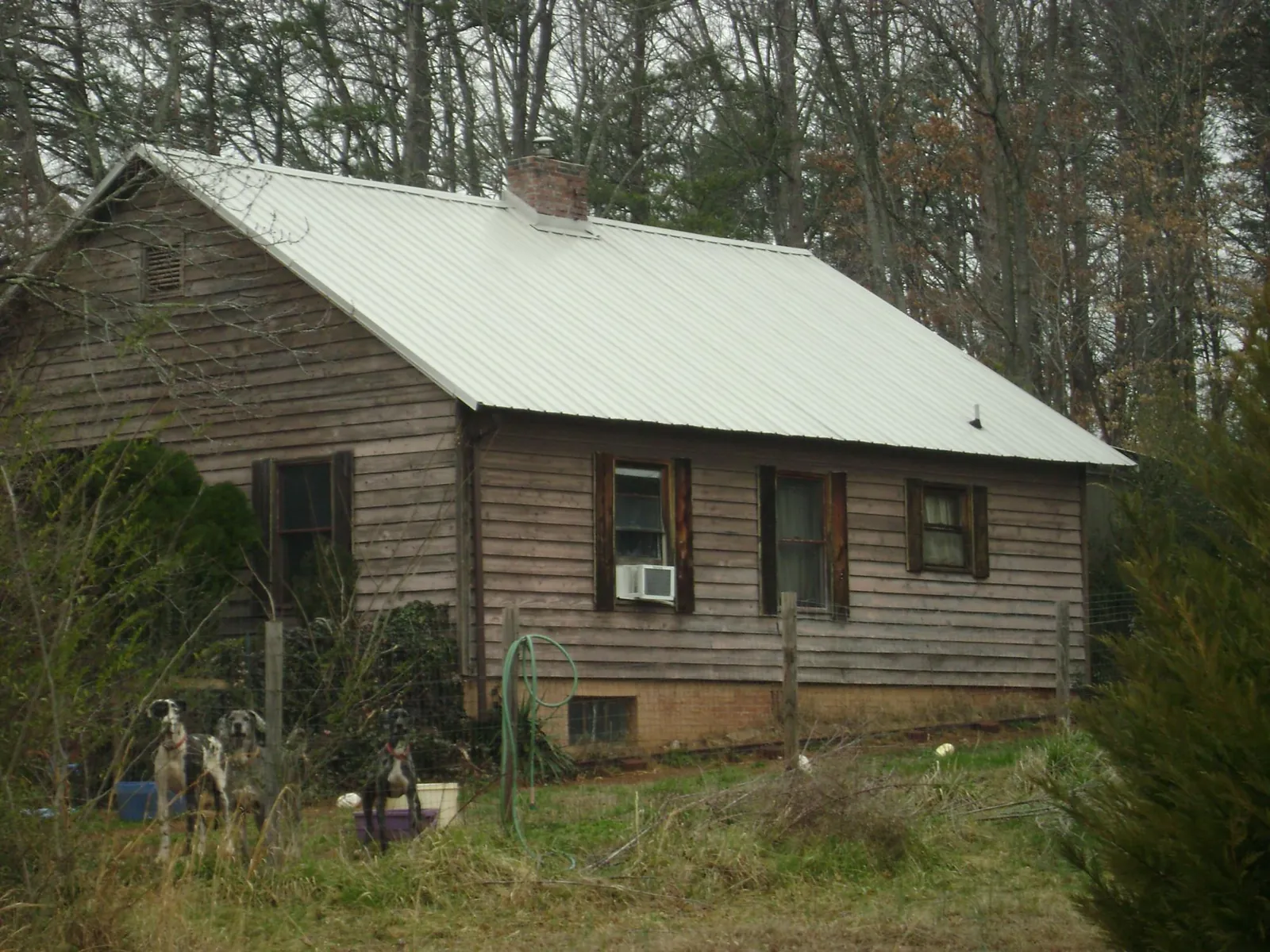 White metal roof on an old wood sided farmhouse, from a Asphalt Shingle Roof Repair job in Kingwood